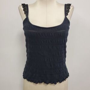 Moda International Womens Y2K Sheer Tank Size M Blue Preppy Stretch Romantic